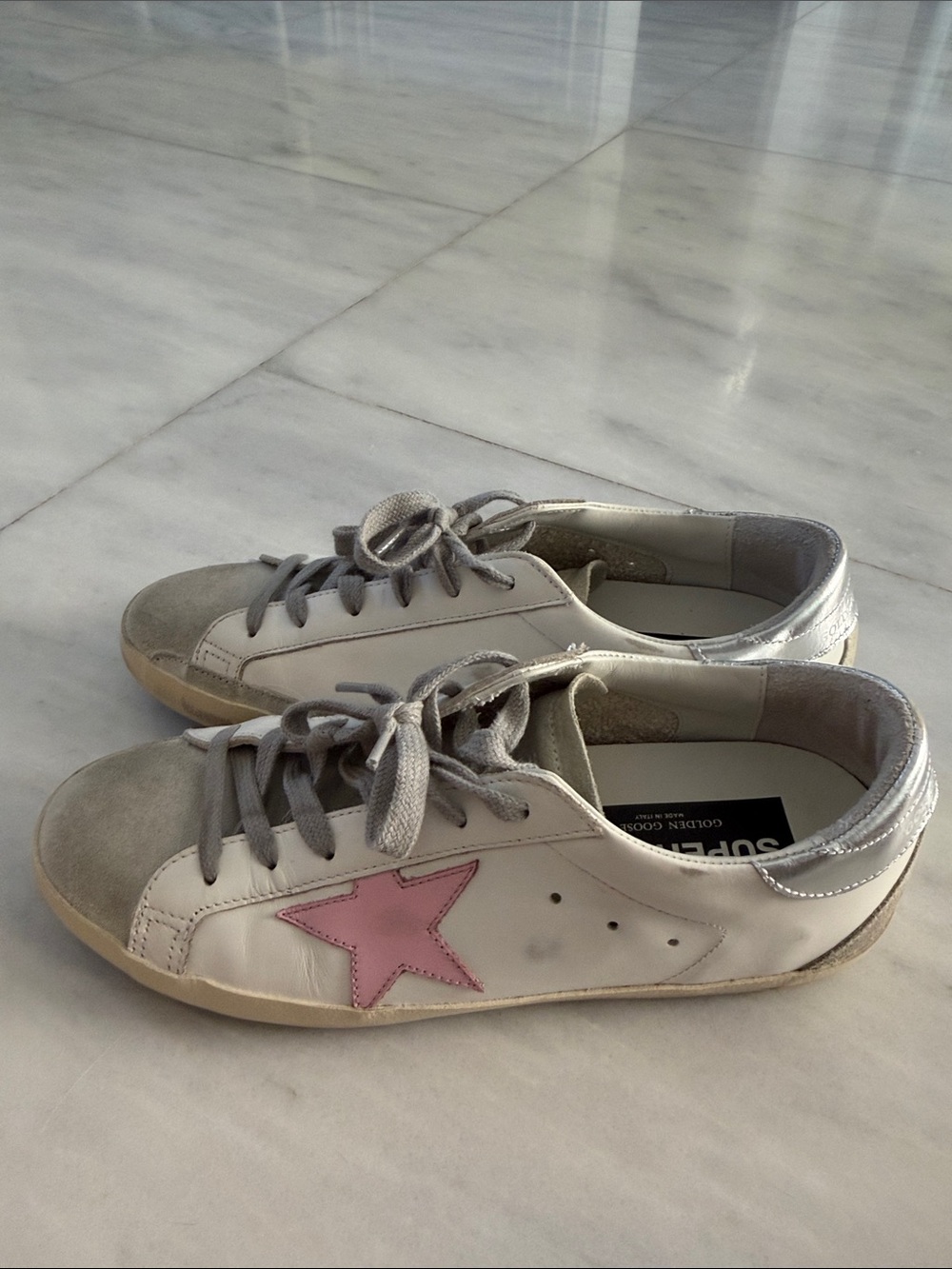 Golden Goose Super Star Sneakers with Pink Star and Gray Accents - Picture 4 of 9